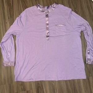 J.Jill Women's‎ 3X Lavender Silk Trimmed Henley Shirt Top Long Sleeve NEW